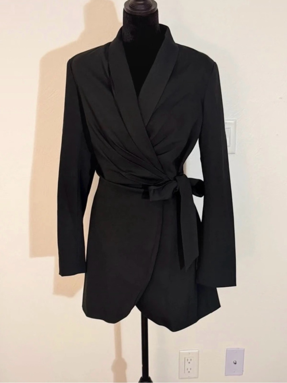 Women's Black Wrap Blazer with Tie Waist
